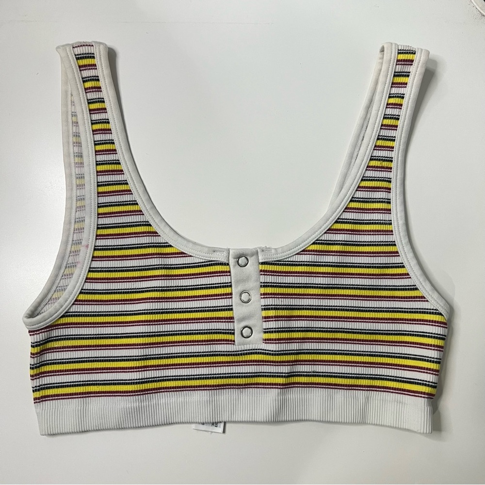 Cute tiny Forever 21 bra top with yellow, burgundy and white stripes. 💛☘️🥀